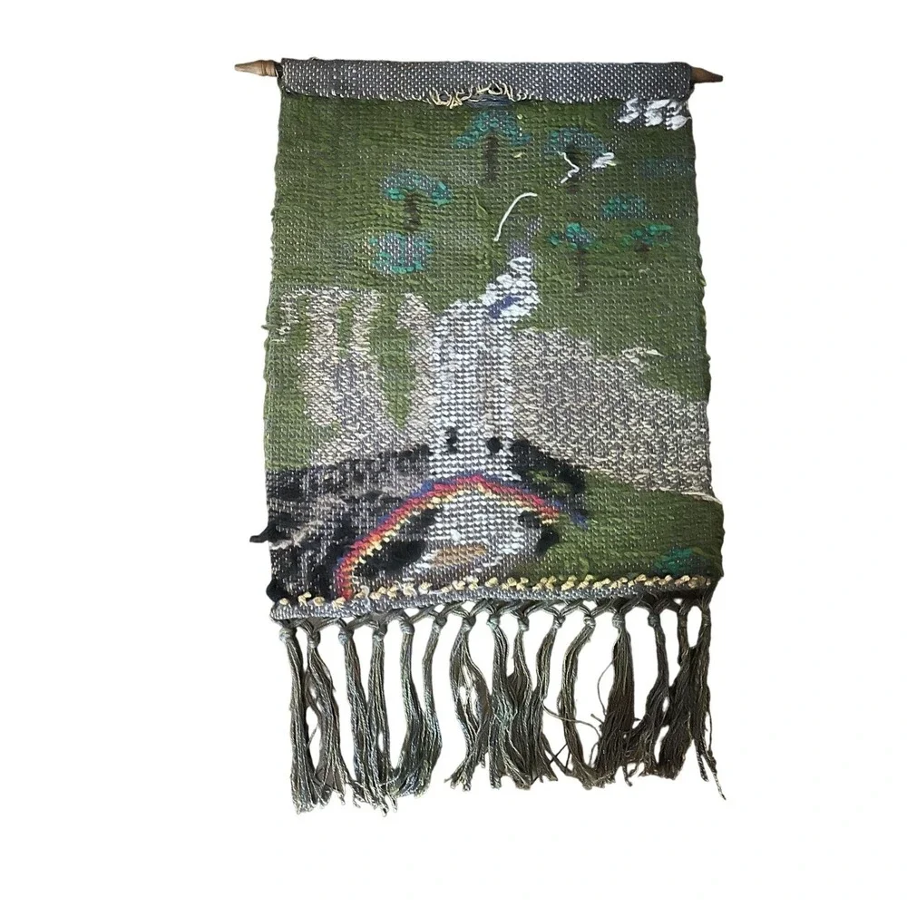 Vintage Handwoven‎ Wool Wall Tapestry With Fringes South America Textile Art